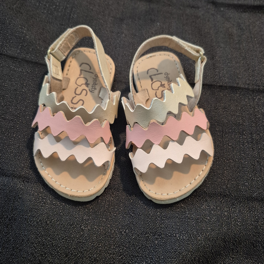 Class Club Kids Sandals with Pink, Cream, and Tan Zigzag Straps
